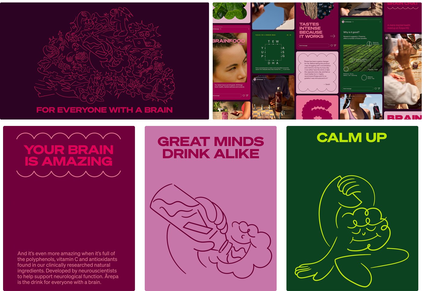 Ārepa: the line illustrations, the social content and the poster range.
