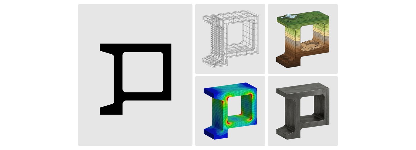 Prove: the P drawn as a structural section, then modelled, analysed and cast.