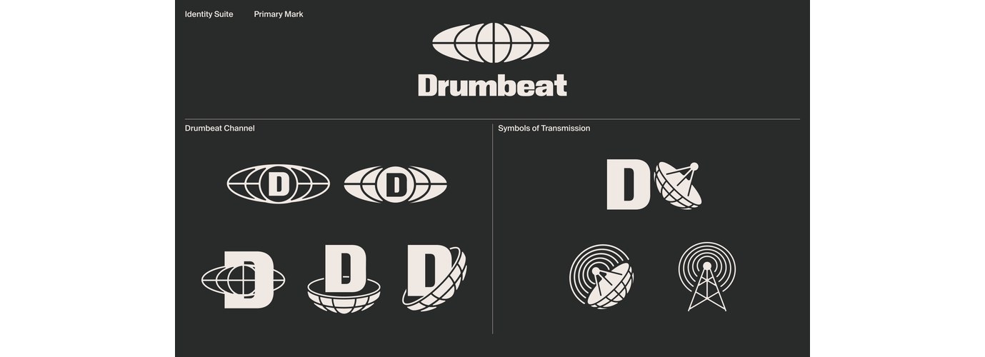 Drumbeat: the primary mark, the channel lockups and the symbols of transmission.